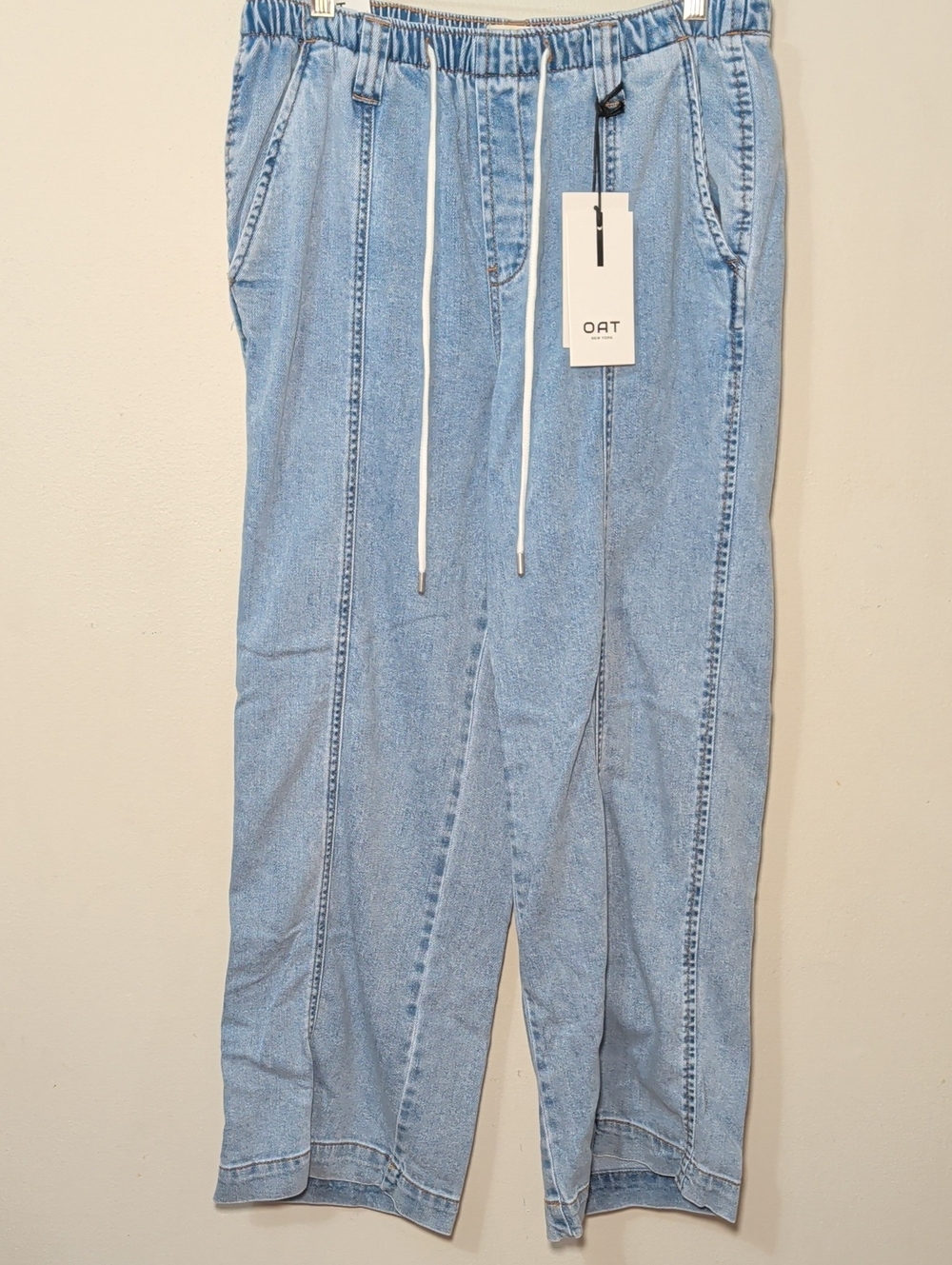 OAT New York Cloud Luxe Drawstring Wide-Leg Denim Pants Comfy Women's Size 8